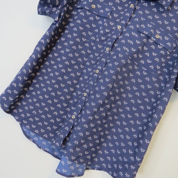 Eddie Bauer Navy & White Short Sleeve Button Up Sun Sunset Sunrise Print Top XXL - Picture 2 of 10